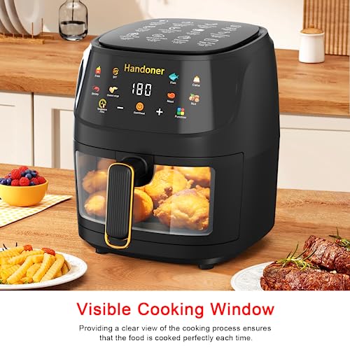 Handoner Air Fryer Max XL Smart Air Fryer Oven 6.5 QT for Healthy Cooking 8-in-1 Presets Visible Cooking Window DIY Oilless AirFryer