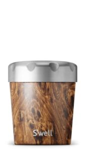 s'well stainless steel ice cream pint cooler 16 ounces triple layered vacuum insulated keeps ice cream frozen for hours ice cream pint cooler, 1 count (pack of 1), teakwood
