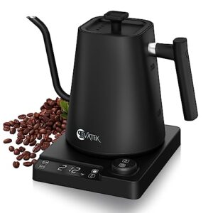 evatek gooseneck electric kettle temperature control, 1l electric tea kettle with auto shut-off, keep warm for 1-24h, dry burning protection, 1200w stainless steel pour-over coffee kettle