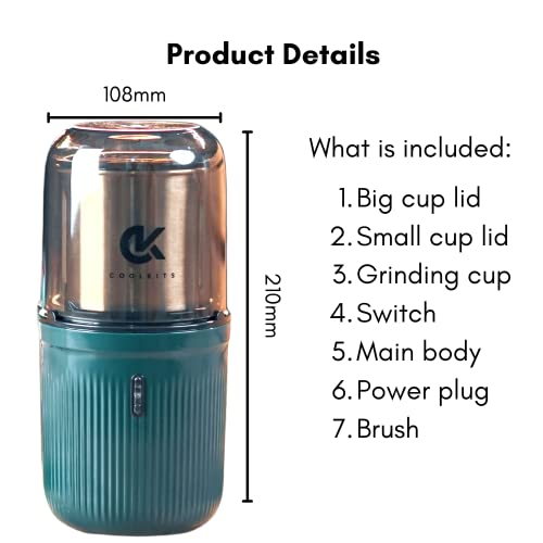 COOLKITS Coffee Grinder [ 170g / 5.7 OZ ], Shockproof Herb Grinder,Spice grinder with 304 Stainless Steel Removable Bowl and Sharp Blades, Espresso Grinder, Fast and reliable.