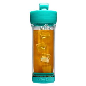 primula press and go iced tea iced tea brewer and tumbler for loose leaf or bagged teas, double wall travel tea mug with stainless steel infuser, leakproof, dishwasher safe, teal