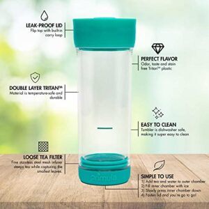 Primula Press and Go Iced Tea Iced Tea Brewer and Tumbler For Loose Leaf or Bagged Teas, Double Wall Travel Tea Mug with Stainless Steel Infuser, Leakproof, Dishwasher Safe, Teal
