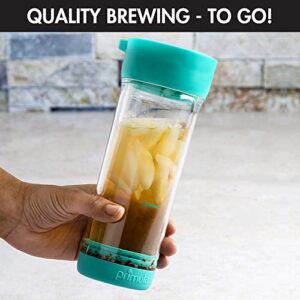 Primula Press and Go Iced Tea Iced Tea Brewer and Tumbler For Loose Leaf or Bagged Teas, Double Wall Travel Tea Mug with Stainless Steel Infuser, Leakproof, Dishwasher Safe, Teal