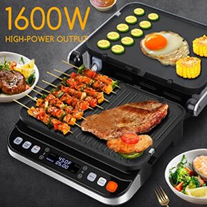 10 in 1 Panini Press Sandwich Maker, Taylor Swoden 1600W Electric Indoor Grill with Non-Stick Double Sided Plates, LED Touch Screen, Independent Temperature Control, Opens 180 Degrees, Stainless Steel