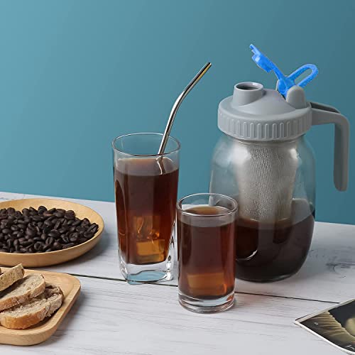 CONNYAM Cold Brew Coffee Maker, Coffee Strainer Stainless Steel Mesh Filter - 2 Quart (64oz) - Wide Mouth Mason Jar Flip Cap Lid with Handle, Mesh with Silicone Seals, Cold Brew Tea Maker