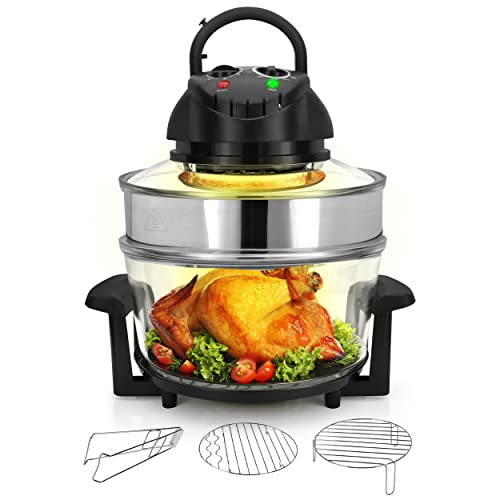 18 Quart Convection Countertop Air Fryer - See through Glass for Best Cooking Results - Air Fryer, Roaster, Bake, Grill, Steam & Roast - Includes Glass Bowl, Broil Rack & Toasting Rack