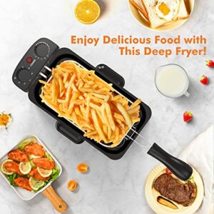 COSTWAY Deep Fryer with Basket, 3.2Qt Stainless Steel Electric Oil Fryer w/Adjustable Temperature, Timer, Lid with View Window, Professional Style, Deep Fryer Pot for Home Use, French Fries, Chicken