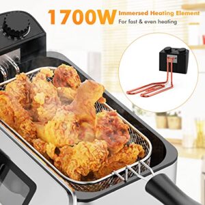 COSTWAY Deep Fryer with Basket, 3.2Qt Stainless Steel Electric Oil Fryer w/Adjustable Temperature, Timer, Lid with View Window, Professional Style, Deep Fryer Pot for Home Use, French Fries, Chicken