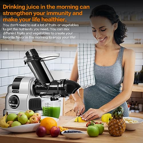 Juicer Machines Cold Pressed, AMZCHEF 3" Wide Chute Slow juicer, High Nutrition Juicer Slow Masticating with 2-Speed Modes & Reverse Function (Gray)