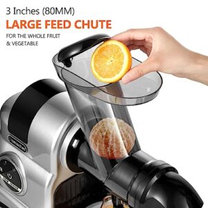 Juicer Machines Cold Pressed, AMZCHEF 3" Wide Chute Slow juicer, High Nutrition Juicer Slow Masticating with 2-Speed Modes & Reverse Function (Gray)