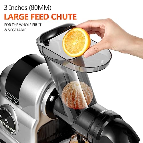 Juicer Machines Cold Pressed, AMZCHEF 3" Wide Chute Slow juicer, High Nutrition Juicer Slow Masticating with 2-Speed Modes & Reverse Function (Gray)