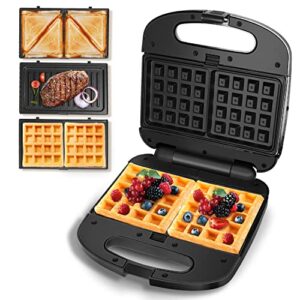 sandwich maker 3 in 1, taylor swoden compact waffle maker with removable plates,electric panini press grill with non-stick plates, led indicator lights, cool touch handle, anti-skid feet