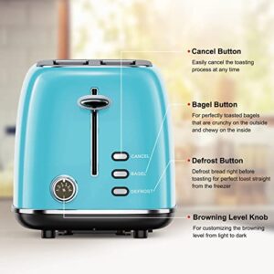 Galanz Retro 2-Slice Toaster, 1.5" Extra Wide Slots for Bagels & Thick Bread, Defrost and 6 Browning Levels, Includes a Dust Lid & Removable Crumb Tray, Blue