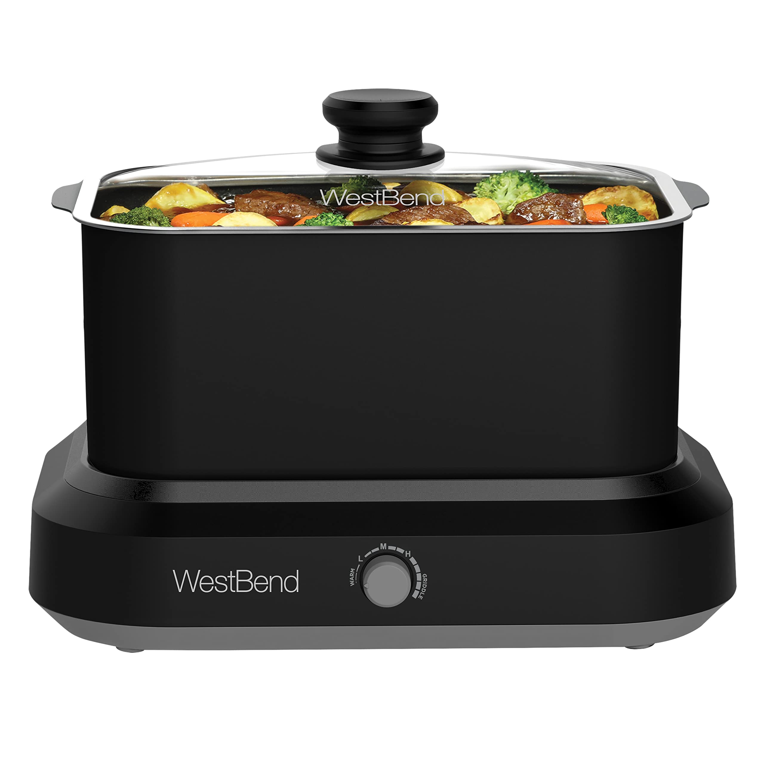 West Bend 87906BK Slow Cooker, Large-Capacity Non-Stick Crockpot with Variable Temperature Control, Travel Lid and Thermal Carrying Case, 6 Qt, Black