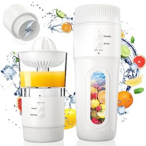 2 in 1 portable blender with citrus juicer, blender for shakes and smoothies, personal smoothie blender with 12 oz travel cup and lid, usb rechargeable mini blender smoothie maker lemon orange juicer