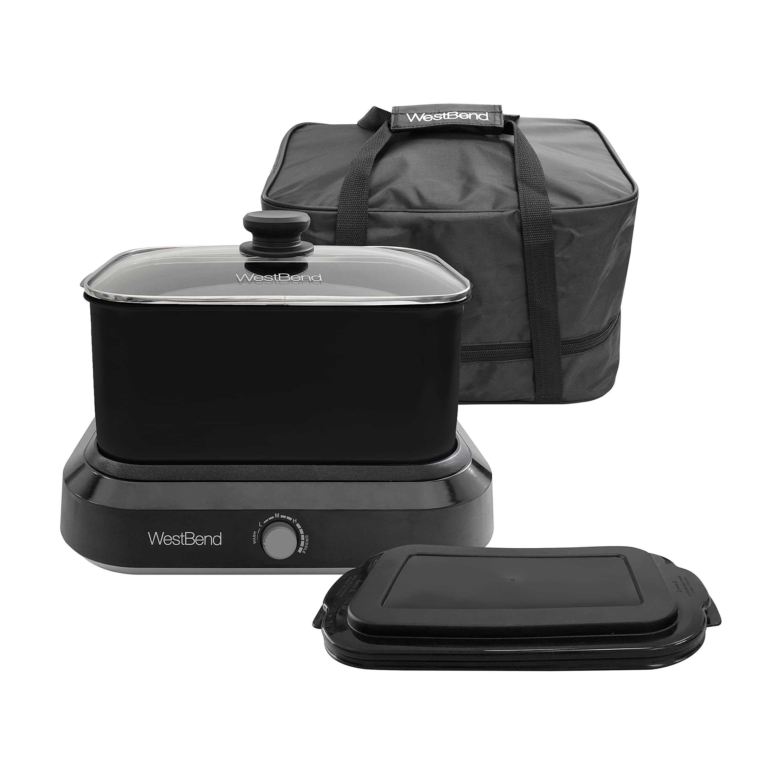 West Bend 87906BK Slow Cooker, Large-Capacity Non-Stick Crockpot with Variable Temperature Control, Travel Lid and Thermal Carrying Case, 6 Qt, Black