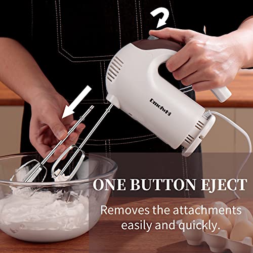 DmofwHi Hand Mixer Electric,5-Speed Mixer Electric Handheld with 6 Stainless Steel Accessories and Storage Case, Electric Mixer for Cake, Cream, Brownies(White)