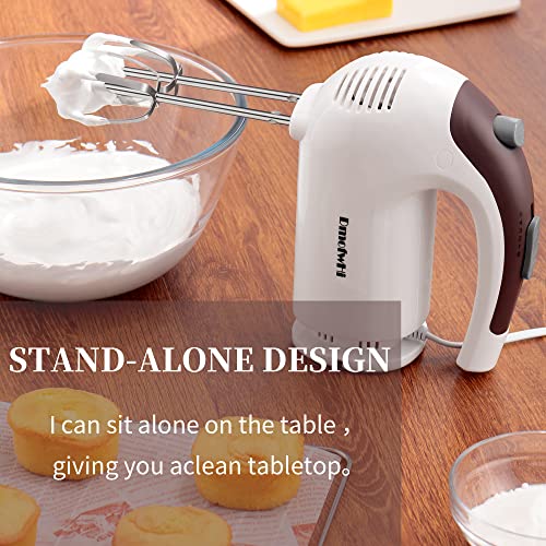 DmofwHi Hand Mixer Electric,5-Speed Mixer Electric Handheld with 6 Stainless Steel Accessories and Storage Case, Electric Mixer for Cake, Cream, Brownies(White)