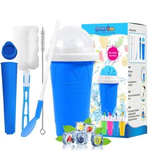 slushy maker cup - tiktok frozen magic quick smoothie cup- with extra popsicle mold , sponge & cleaning brushes , bottle with 2 in 1 straw - squeeze icy frozen slushie cup - cooling slushie for smoothies -blue