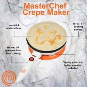 MasterChef Cordless Crepe Maker with Non-stick Dipping Plate plus Electric Base and Spatula, Recipe Guide Included, Fun Baking Gift