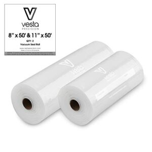 vesta precision vacuum seal rolls | clear and embossed | 8” x 50’ and 11” x 50’ | 2 pack | great for food storage and sous vide