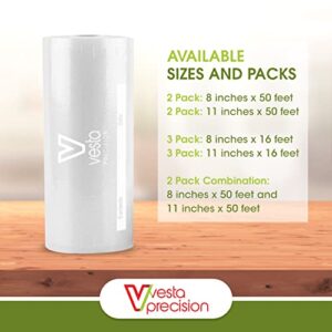 Vesta Precision Vacuum Seal Rolls | Clear and Embossed | 8” x 50’ and 11” x 50’ | 2 Pack | Great for Food Storage and Sous Vide