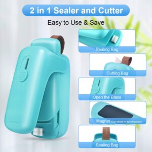 EZCO 2-Pack Bag Sealer Mini, Handheld Bag Heat Vacuum Sealer, 2 in 1 Heat Sealer & Cutter Portable Bag Resealer Machine for Plastic Bags Storage Food Snack Cookies Fresh (Battery Included)