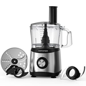 anthter cy-367 food processor & vegetable chopper for slicing, shredding, chopping, dough and purees, 7 processor cups, 600w,stainless steel