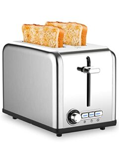 2 slice toaster - stainless steel wide slot toasters 6 shade settings defrost/bagel/cancel with drop-down crumb tray, compact countertop toaster for artisan bread, muffin, croissant, bagel, waffles