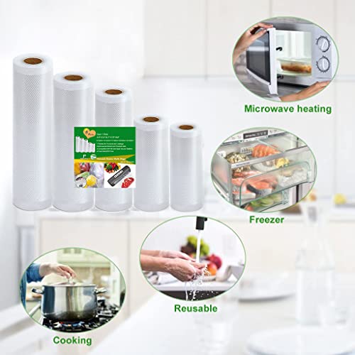 Food Vacuum Sealer Bags Rolls with Commercial Grade,Kitchen 5 Rolls Food Saver Bags,(12+15+17+20+22) x500cm Sous Vide Bags Rolls with BPA Free for All Vacuum Sealer,Great for Food Vac Storage