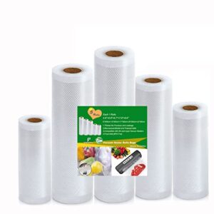 food vacuum sealer bags rolls with commercial grade,kitchen 5 rolls food saver bags,(12+15+17+20+22) x500cm sous vide bags rolls with bpa free for all vacuum sealer,great for food vac storage