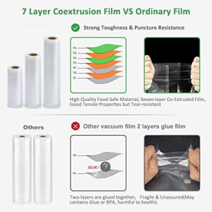 Food Vacuum Sealer Bags Rolls with Commercial Grade,Kitchen 5 Rolls Food Saver Bags,(12+15+17+20+22) x500cm Sous Vide Bags Rolls with BPA Free for All Vacuum Sealer,Great for Food Vac Storage