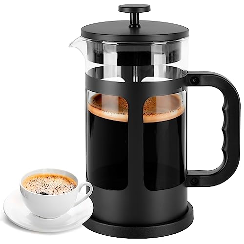 Greenual French Press Coffee Maker 34 oz, Borosilicate Glass French Press with 4 Filter, 304 Stainless Steel Cold Brew Heat Resistant Coffee Press for Travel Gifts, (Black)