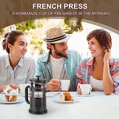 Greenual French Press Coffee Maker 34 oz, Borosilicate Glass French Press with 4 Filter, 304 Stainless Steel Cold Brew Heat Resistant Coffee Press for Travel Gifts, (Black)