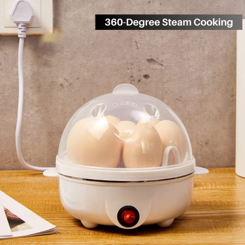 Electric Egg Cooker with Egg Piercer, Rapid Egg Boiler with Auto Shut Off for Hard Boiled Eggs, Perfect for Quick Breakfast; Poached Eggs, Scrambled Eggs, Omelets (White)