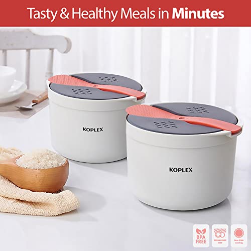 Koplex Easy & Multifunctional Rice Cooker Steam 2L Pot/Dishwasher Safe, Non-Stick, Non-Toxic & BPA Free/Dozens of Tasty & Healthy Meals in Minutes - Rice, Oats, Veggies, Pasta, Ramen, Quinoa & More