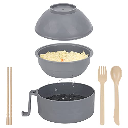 RORBAM Microwave Ramen Cooker,Ramen Bowl With Chopsticks and Spoon,Rapid and Quick Ramen Cooker With Handles, Dishwasher-Safe,BPA-Free. (gray)