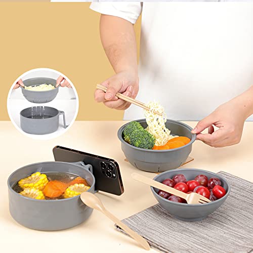 RORBAM Microwave Ramen Cooker,Ramen Bowl With Chopsticks and Spoon,Rapid and Quick Ramen Cooker With Handles, Dishwasher-Safe,BPA-Free. (gray)