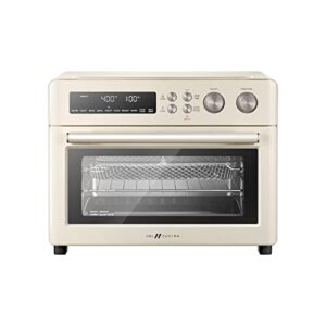 val cucina retro style infrared ultra-quick air fryer toaster oven, multifunctional 10-in-1 xl countertop convection oven, 6-slice toast, 12-inch pizza, enamel baking pan for easy cleaning, with bake, toast, roast, broil, pizza, reheat, slow cook, dehydra