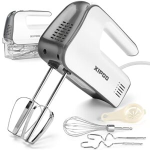 hand mixer electric, 5 speed ultra power hand mixer 400w home kitchen mixers with storage cas, 5 stainless steel accessories 1 egg white separator,self-control speed, eject button for easy whipping