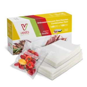 vacuum sealer bags (100 pint 6”x10” and 100 quart 8”x12”) keeper - premium seal bags for food saver, ideal for meal prep, sous vide, and storage, precut, vesta precision