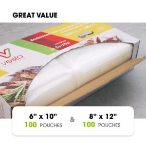 Vacuum Sealer Bags (100 Pint 6”x10” and 100 Quart 8”x12”) Keeper - Premium Seal Bags for Food Saver, Ideal for Meal Prep, Sous Vide, and Storage, Precut, Vesta Precision