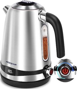aigostar electric kettle temperature control, electric tea kettle with led display & 7 presets, 304 stainless steel hot water boiler with 120min keep warm, boil-dry protection, bpa free,1.7l