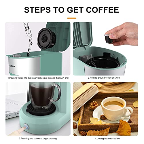 LITIFO Single Serve Coffee Maker for Ground coffee, Tea & K Cup Pod, 2-In-1 Small Coffee Machine with 6 to 14oz Reservoir, One-Button Fast Brew, Auto Shut-off & Self Cleaning Function (Green)