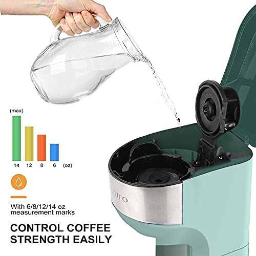 LITIFO Single Serve Coffee Maker for Ground coffee, Tea & K Cup Pod, 2-In-1 Small Coffee Machine with 6 to 14oz Reservoir, One-Button Fast Brew, Auto Shut-off & Self Cleaning Function (Green)