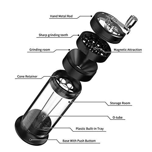 Spice Grinder 3-in-1 Hand Crank Loader Roller Crusher Filler Flower Buds Milling Grinding Storage with Magnetic Lid