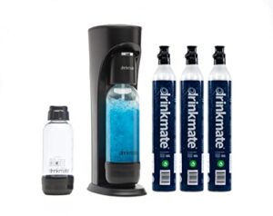 drinkmate omnifizz sparkling water and soda maker, carbonates any drink, ultimate bundle with co2 and bpa free bottles (matte black)