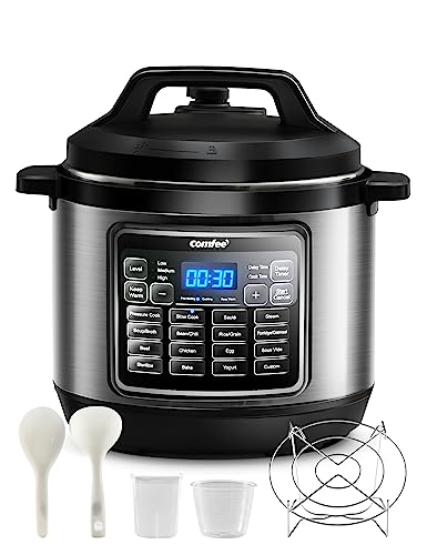 COMFEE’ 16 in 1 Electric Pressure Cooker Instant Multi Cooker Olla de Presion Non-Stick Pot Yogurt Maker Rice Cooker Slow Cooker Sauté Steamer 8 Quarts Stainless Steel