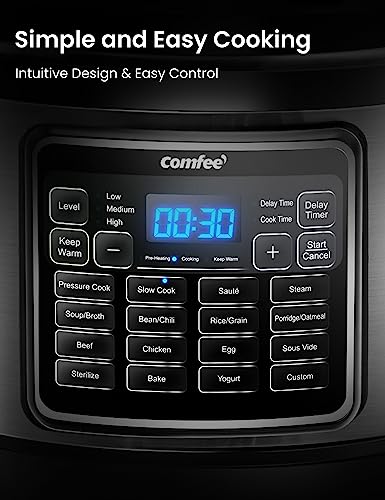 COMFEE’ 16 in 1 Electric Pressure Cooker Instant Multi Cooker Olla de Presion Non-Stick Pot Yogurt Maker Rice Cooker Slow Cooker Sauté Steamer 8 Quarts Stainless Steel