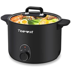 topwit electric pot, 1.5l non-stick ramen cooker, multi-function hot pot electric for pasta, noodles, steak, egg, electric cooker with dual power control, over-heating and boil dry protection, black